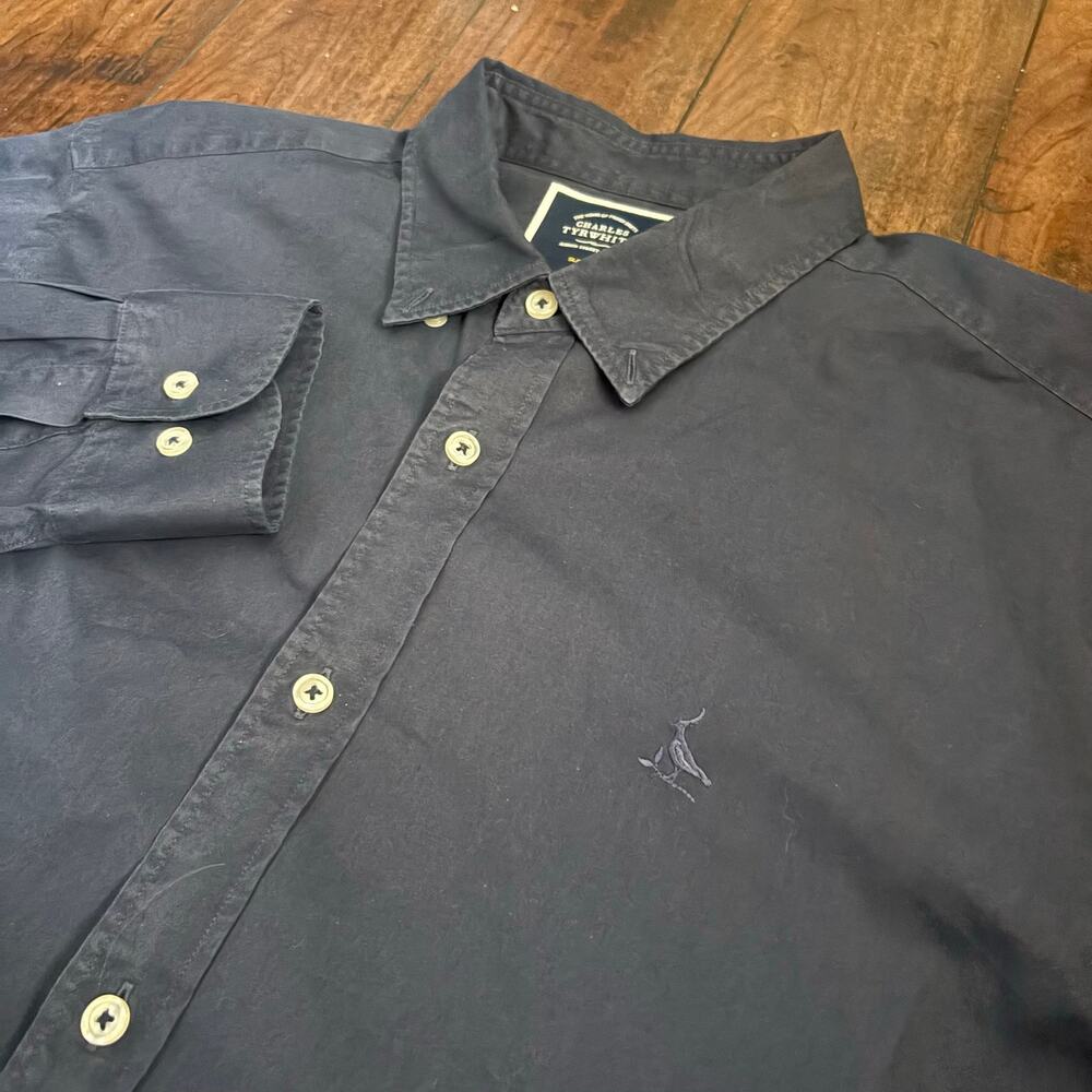 Charles Tyrwhitt Dress Shirt Mens L Navy Blue Slim Fit Button Up Collared Formal
